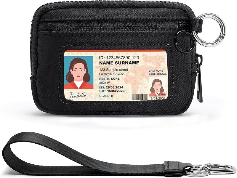 Wristlet Wallet for Women with Clear ID Window, Zip Coin Purse and Keychain — wallet on chain for wallet chain