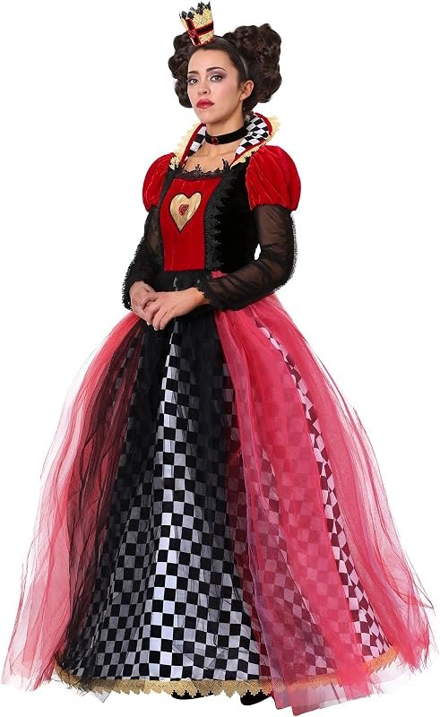 Adult Ravishing Queen of Hearts Costume Womens, Fancy Checkered Dress Halloween Outfit, Red and Black Villain —