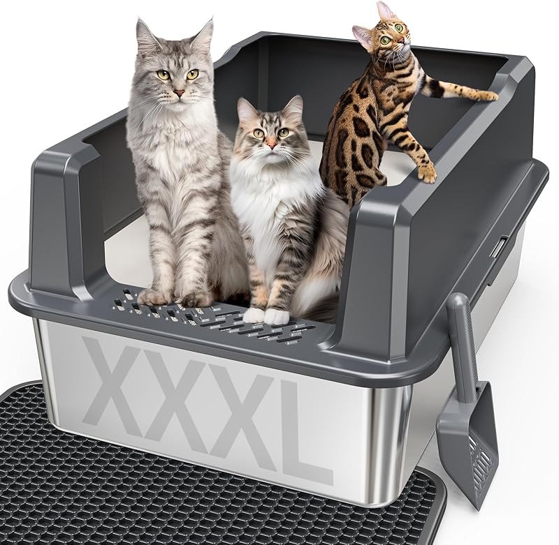 XXL Stainless Steel Litter Box with Lid for Multiple & Big Cats — litter box for cat litter box