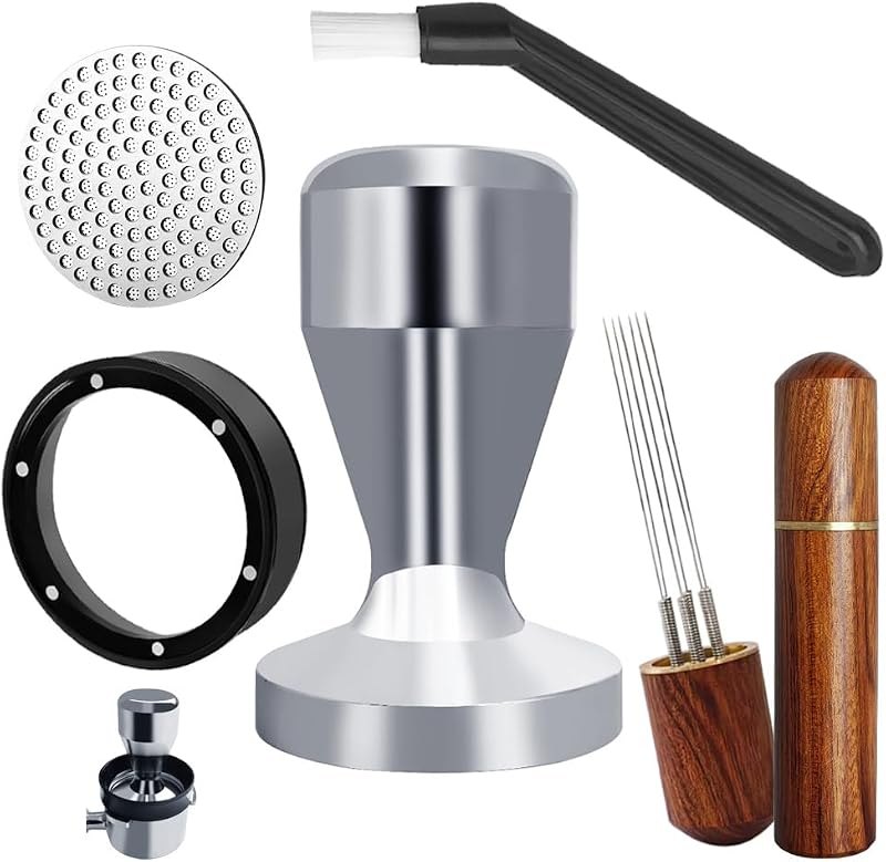 51mm Espresso Tamper Set, 5PCS Coffee Tamper Kit with WDT Tool, Coffee Stirrer, Dosing Funnel, Puck Screen 51mm