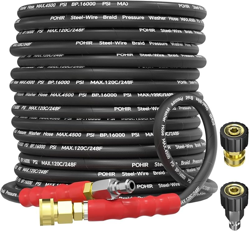 3/8'' Pressure Washer Hose 75ft with Swivel Quick Connect, 4500PSI — pressure hose for pressure hose