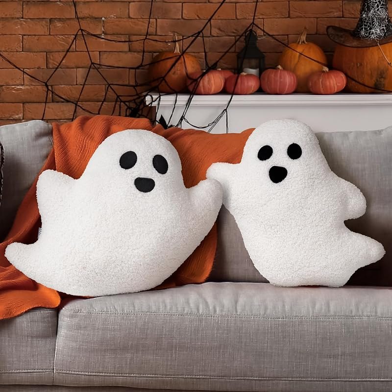 AELS 19.6" Ghost Decorative Throw Pillow Set of 2, Ghost Shaped Spooky Plush Pillows, Halloween Decorations, Halloween