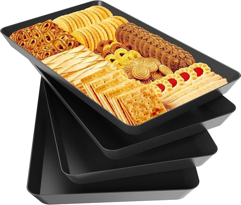 WOWBOX 4 pcs Serving Tray for Entertaining, Serving Platters for Snacks, Fruit, Cookies, Dessert, Reusable Plastic