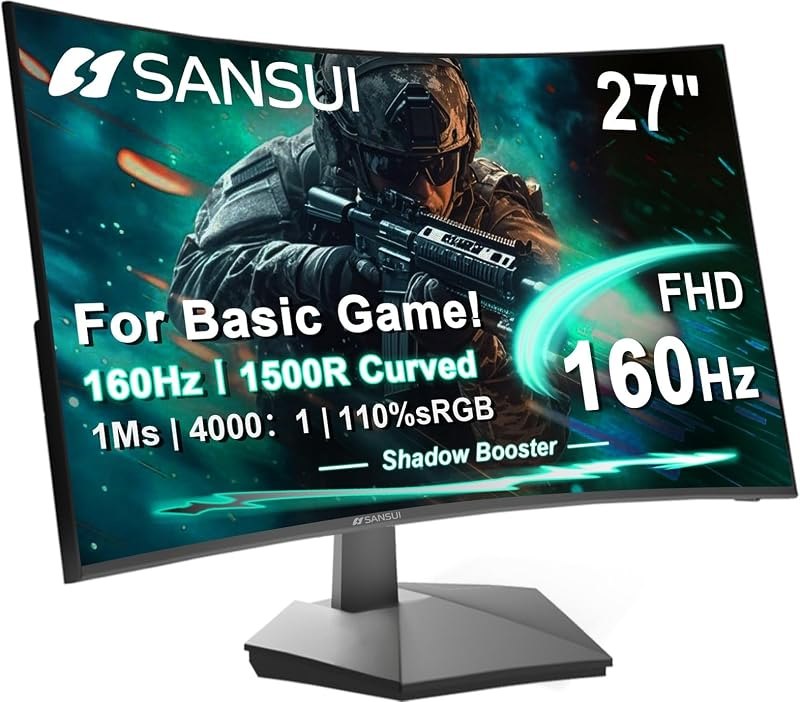 SANSUI 27 Inch Curved 160Hz Gaming Monitor 144Hz FHD 1080P Computer Monitor — curved monitor 1080p for curved monitor