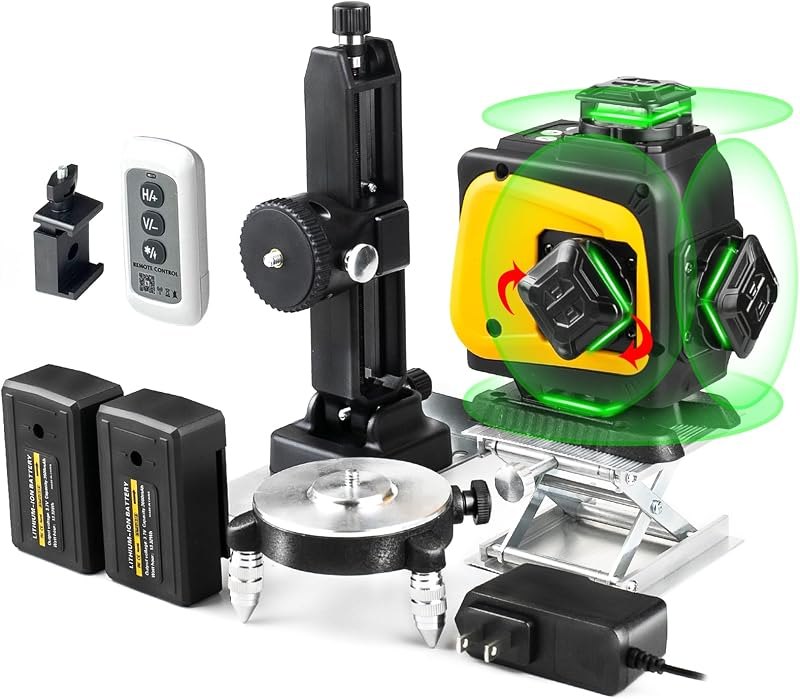 Self-Leveling Laser Level, 4x360° Green Beam Cross-Line Whole Room Coverage with Remote Control & Rotatable Window for