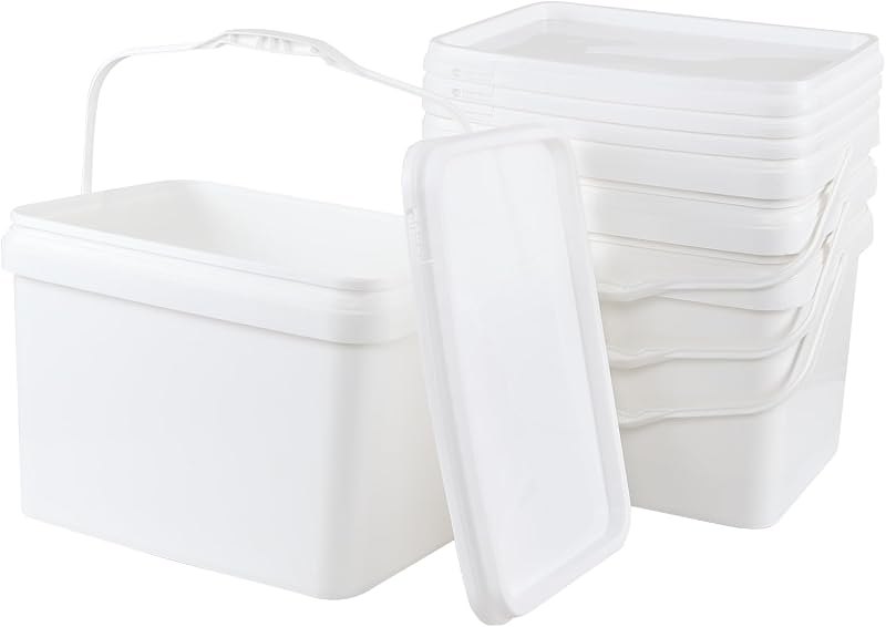 4 Packs 5 Gallon Plastic Food Storage Bucket with Lid, Airtight Plastic Buckets with Handles, White — flour buckets