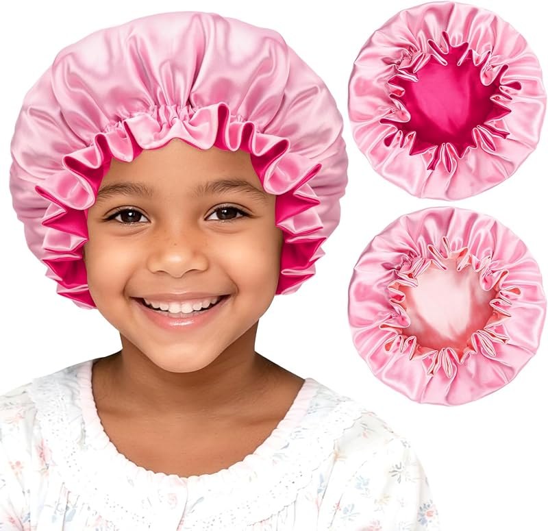 BONNET QUEEN 2 PCS Kids Bonnets for Girls, Double Layer Silk Bonnet for Kids 3-12years, Baby Satin Bonnet for Sleeping