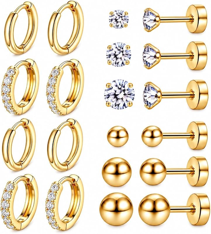 Hypoallergenic Gold Screw Flat Back Stud Earrings for Sensitive Ears Women — surgical steel flat back earrings for