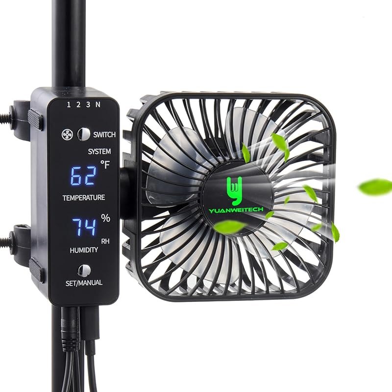 4" Smart Grow Tent Fan with Auto Climate Control - 4-Speed Oscillating Circulation Fan with LCD Display for