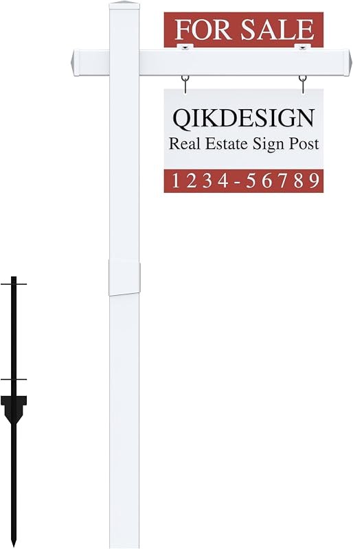 Vinyl PVC Real Estate Sign Post 6' Tall (Connected type), White Realtor Yard Sign Post with Flat Cap for Open House