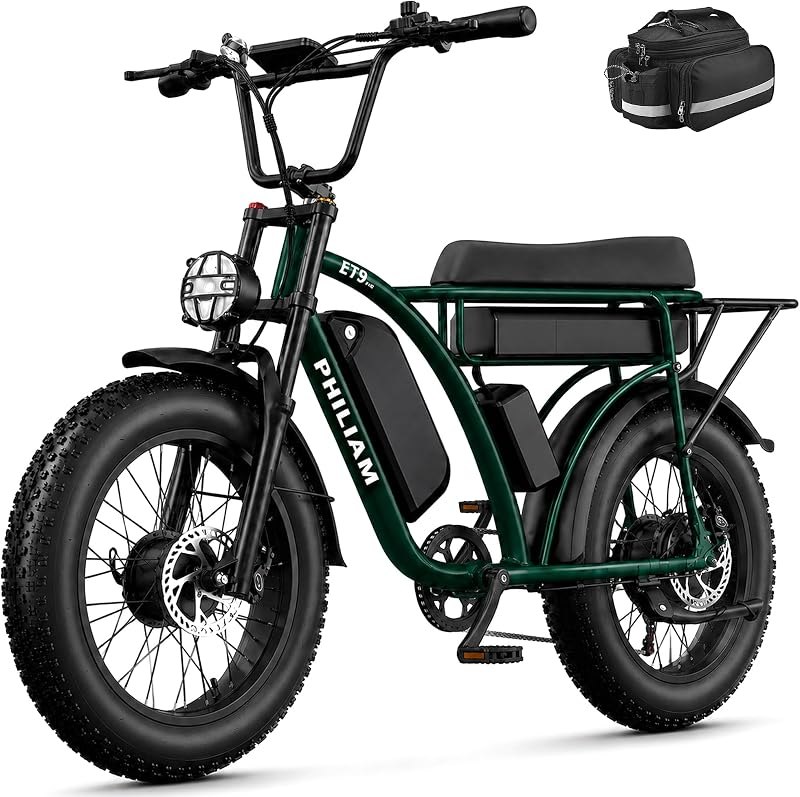 Dual Battery Electric Bike for Adults, 52V50AH Long Range Cargo Ebike Up to 200 Miles, Peak 3000W Dual Motor Fat Tire