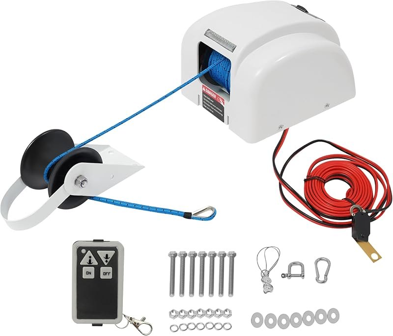 Electric Anchor Winch, 45 LBS Electric Anchor Winch for Boat 12 Volt Motor Towing Winches Boat Winch with Wireless