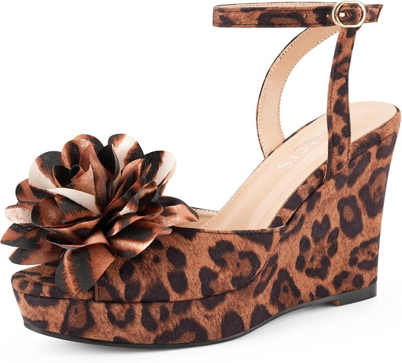 Women's Leopard Platform Wedges Cheetah Heels Peep Toe Sandals — heels wedge sandal for heels wedge sandal