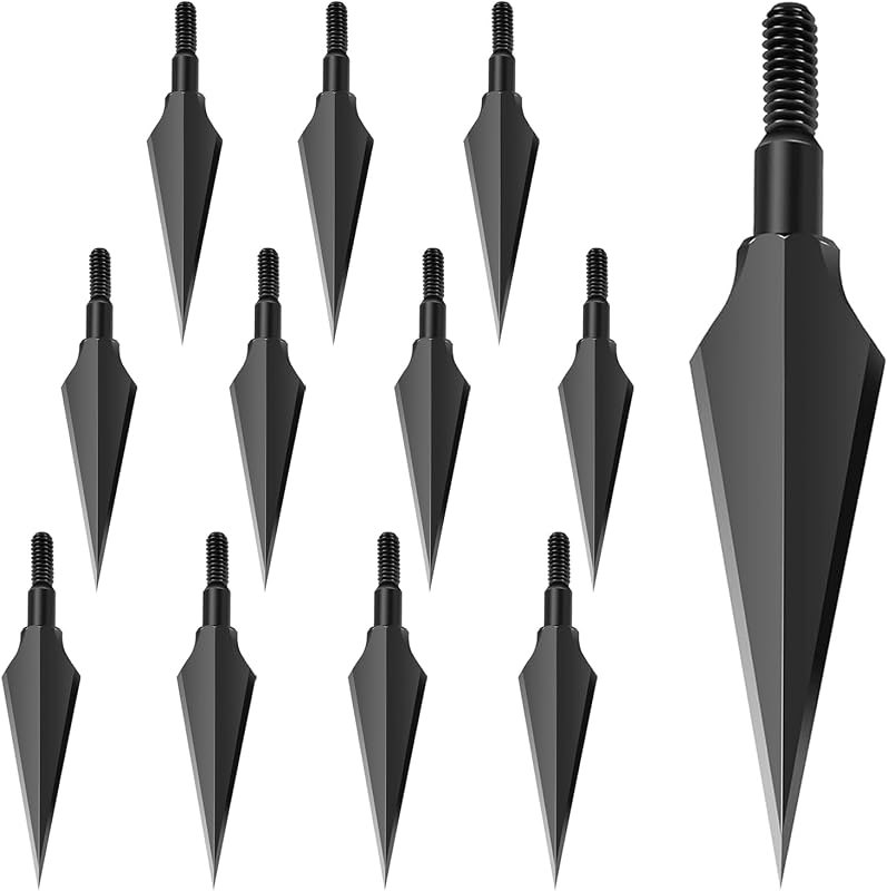 12 Pack 125 Grains Archery Traditional Broadheads Steel Points Screw-in Hunting Arrowheads Arrow Tip for Compound