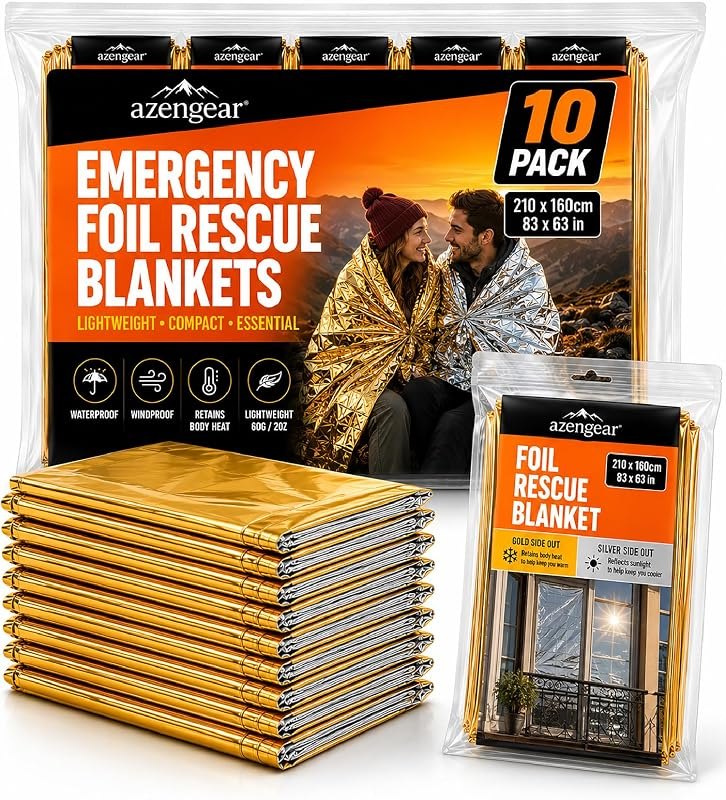 Emergency Rescue Foil Blankets (10 Pack), Thermal Mylar, Waterproof — emergency blanket for emergency blanket