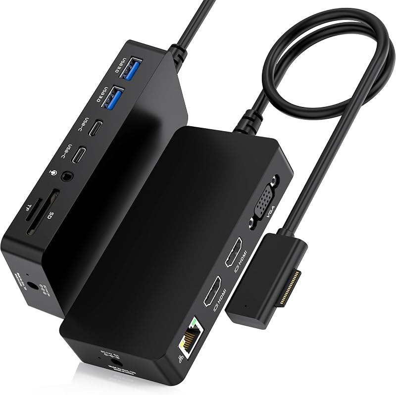 12-in-1 Surface Docking Station, Triple Display Dual 4K HDMI & VGA, Black — best USB-C dock ethernet for usb dock
