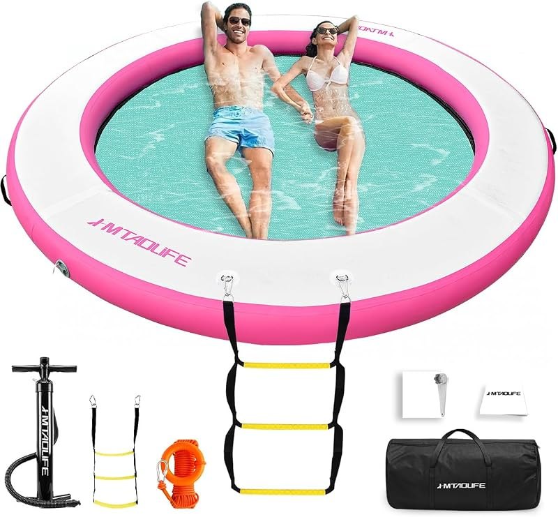 Inflatable Water Hammock Floating Dock,Round Floating Ring Inflatable Floating Hammock for Lake Boat Pool Ocean, —