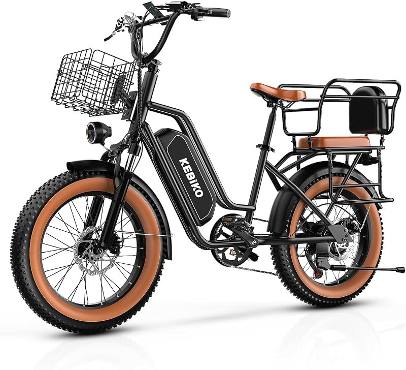 EUYBIKE Electric Bike for Adults, 20"x 4" Fat Tire Cargo Ebike with Seat, 1450W Peak 2 Seater Commute Bike with 48V