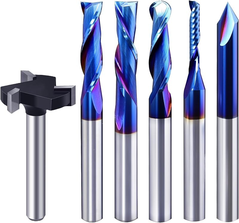 6Pcs CNC Router Bits Set, 1/4" Shank Solid Carbide Multiple Uses Router Bit for Woodworking Detail Carving Trimming V