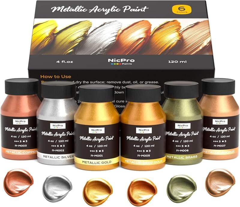 Nicpro 6 Colors Metallic Acrylic Paint Set, Gold Leaf Paint for Craft — Leaf Rubbing Art Set for leaf rubbing art set