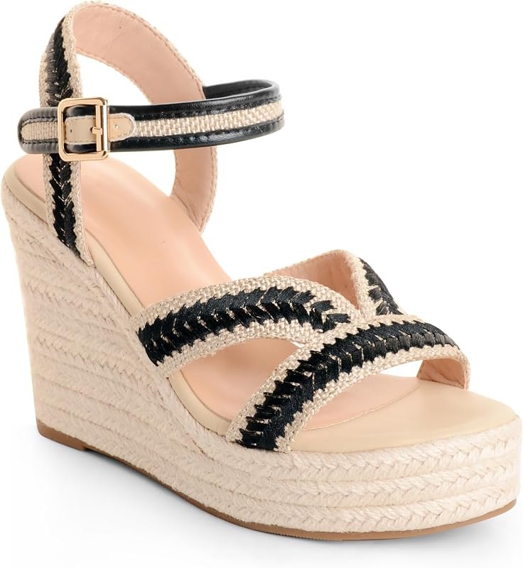Womens High Heel Espadrille Platform Wedges Sandals with Bow Tie, Cute Summer Wedge Heels with Ankle Strap, Bowknot