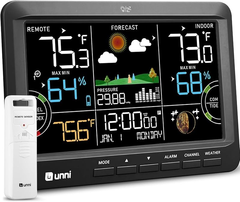 Weather Station Indoor Outdoor Thermometer Wireless Atomic Clock Black — best barometric pressure monitor for