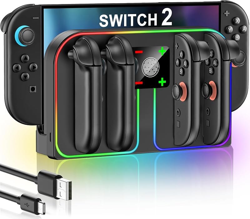 EXTREMECOOL Charging Dock Compatible with Nintendo Switch 2 (2025) for Joycon Controller, 4 in 1 Joypad Charger with