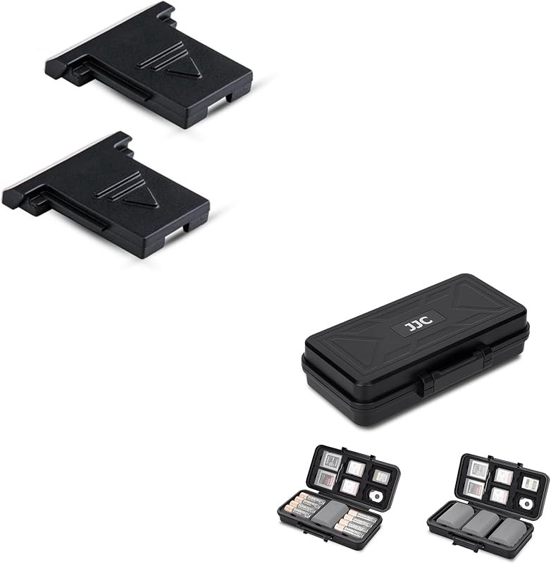 JJC 2Pack Hot Shoe Cover with Camera Battery & Memory Card Case, DSLR Battery Holder for 3 Camera Batteries, SD Card