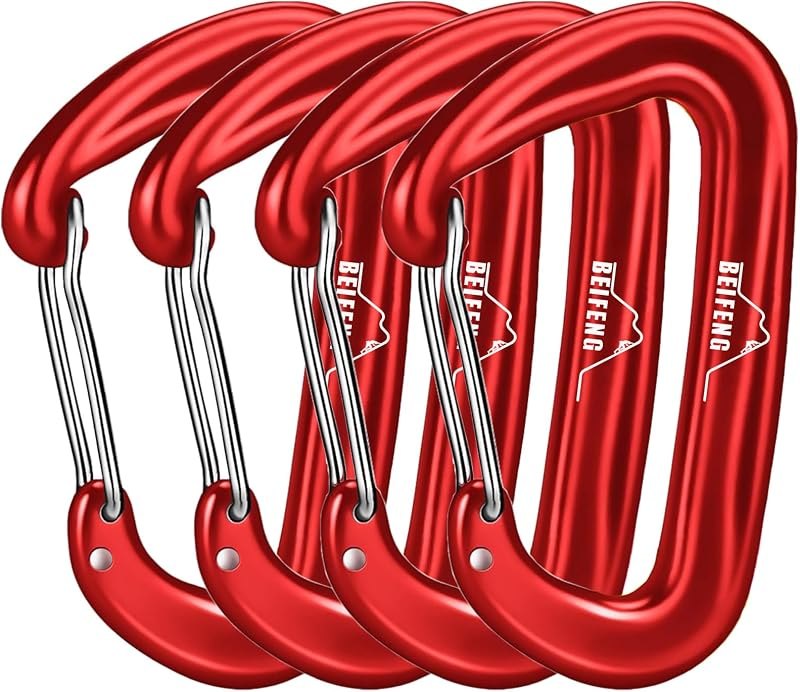 BEIFENG Heavy Duty Lightweight Locking Carabiner Clips D Ring for Camping Hiking Outdoor Gym etc, Carabiner with Lock