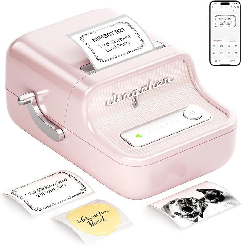 NIIMBOT B21 Label Maker, 2 Inch Bluetooth Thermal Label Printer, Pink — handheld thermal label printer for handheld