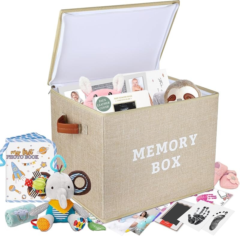 Memory Box for Keepsake, Decorative Keepsake Bin with Handles,Memory Box Keepsakes Gift for Anniversary, Wedding