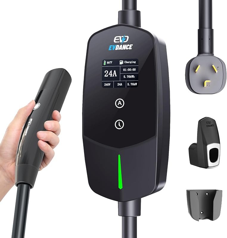 Level 2 EV Charger for Tesla, 24Amp 240V/25FT NEMA 10-30 Plug, 25FT Cable for Model S/3/X/Y, One-Touch Open Connector