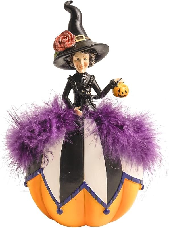 Halloween Witch Figurine, Black and White Pumpkin Table Home Decor — halloween witch statue for halloween witch statue