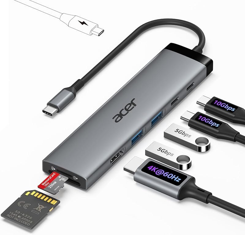 Acer 8 in 1 USB C Hub 10Gbps, USBC to HDMI Adapter 4K@60Hz for Laptop/Mac — 10gbe usb c adapter for 10gbe usb adapter