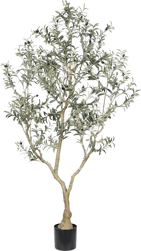 Faux Olive Tree 8FT, Olive Trees Artificial Indoor, Tall Fake Tree with Realistic Leaves & Fruits for Home Office