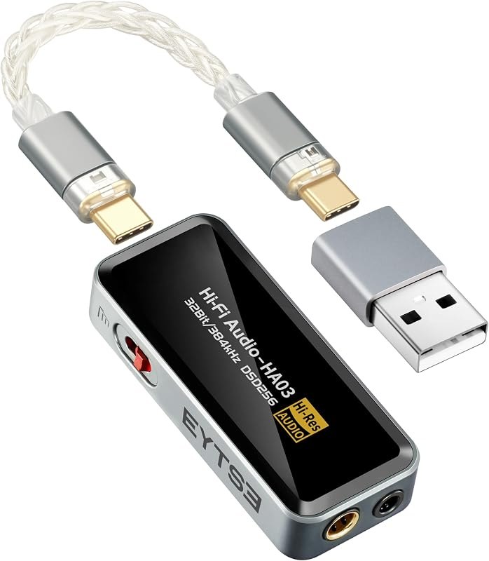Portable Headphone Amplifier, USB C MINI DAC Amp Dongle 3.5mm & 4.4mm Balanced Outputs, HiFi 32Bit/384kHz DSD256 Dual
