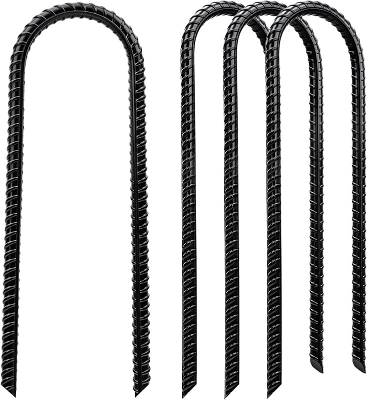 Trampoline Stakes High Wind - Heavy Duty 12 Inch U Shaped Ground Anchors - Galvanized Steel Rebar Stakes for Outdoor