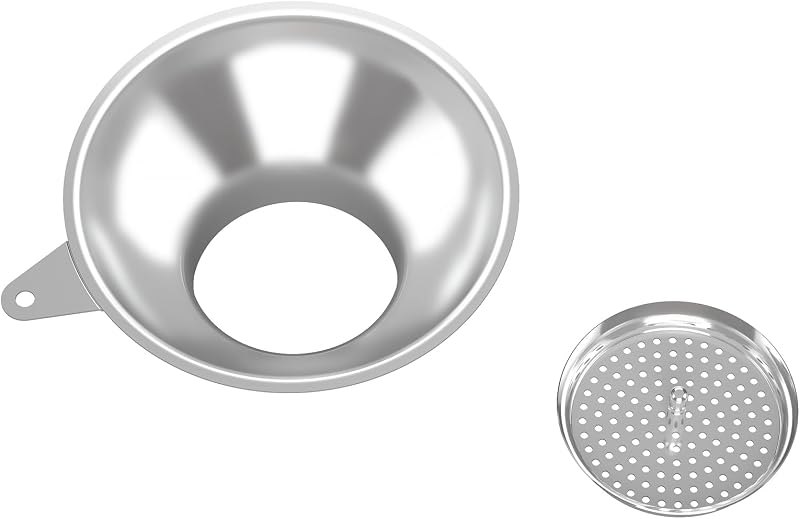 Serinar Stainless Steel Metal Canning Funnel with Removable Strainer - for Jams, Pickles and Home Preserving
