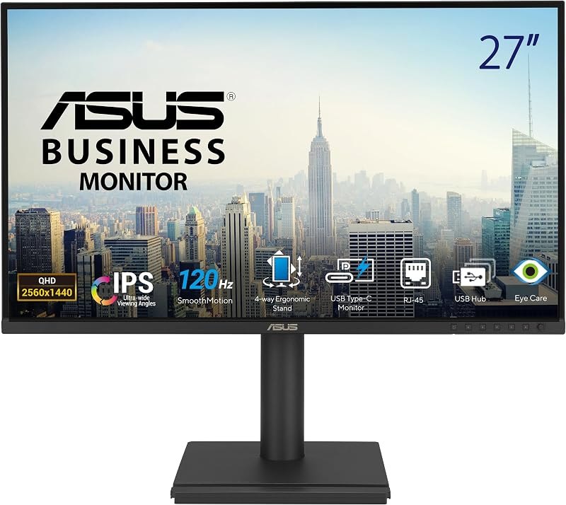 ASUS BE27ACGN 27 Inch 1440P QHD 120Hz Computer Monitor, Webcam, USB-C 96W — 27 inch IPS monitor for inch ips monitor