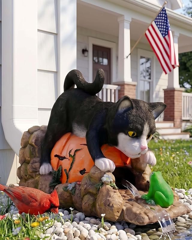 Real Cat Sculpture Gutter Diverter Rain,Eco-Friendly Resin Gutter Extender Diverter,Deco Gutter Extension Downspout