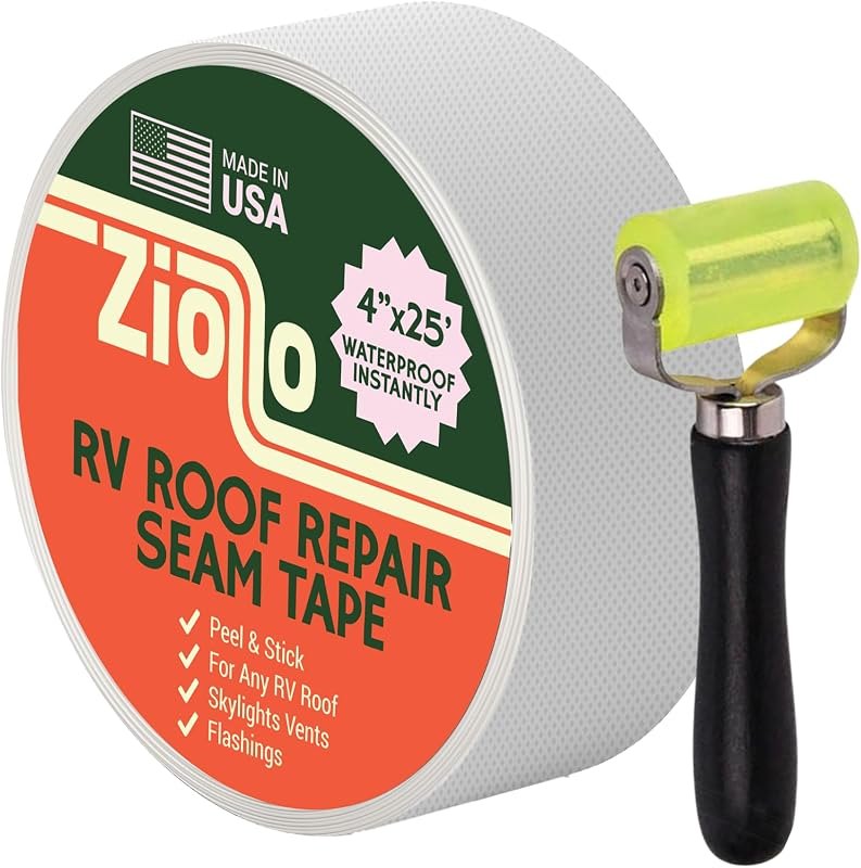 Ziollo RV Roof Repair Seam Tape with Roller - 4" x25' Waterproof Tape for Campers, Motorhomes & Trailers - Works on
