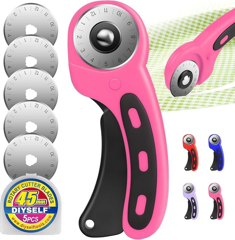 DIYSELF Rotary Cutter, Sharp Rotary Cutters for Fabric, 45 mm Quilting Cutter with Safety Lock, Fabric Cutter, Craft
