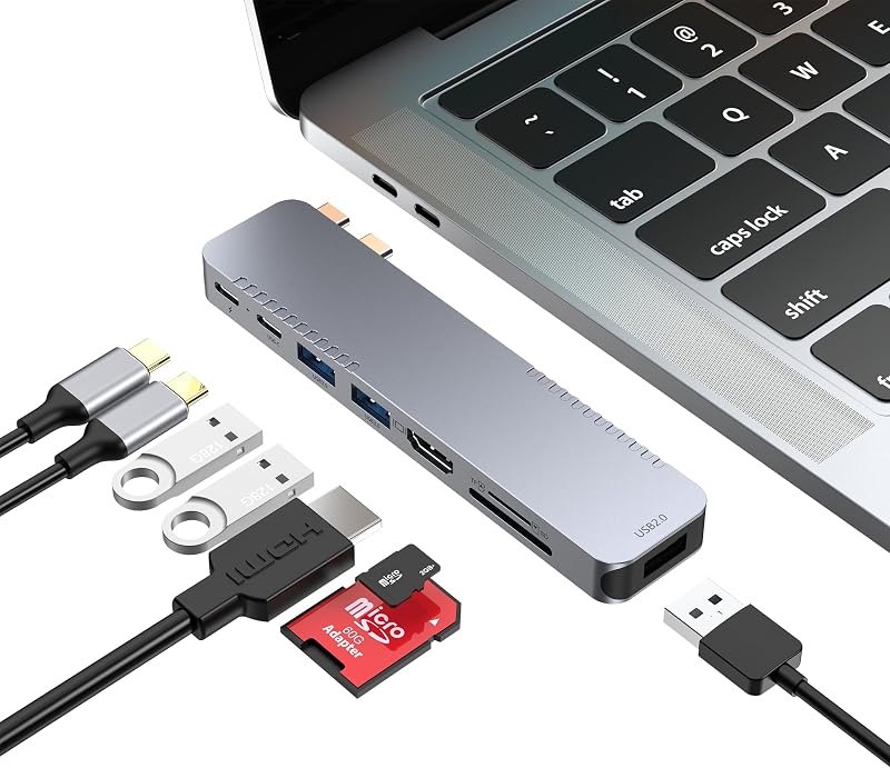USB C Hub Adapter for MacBook Pro/Air Docking Station 8-in-2 for Mac Book Accessories Dongle HDMI 4K@30Hz, Thunderbolt