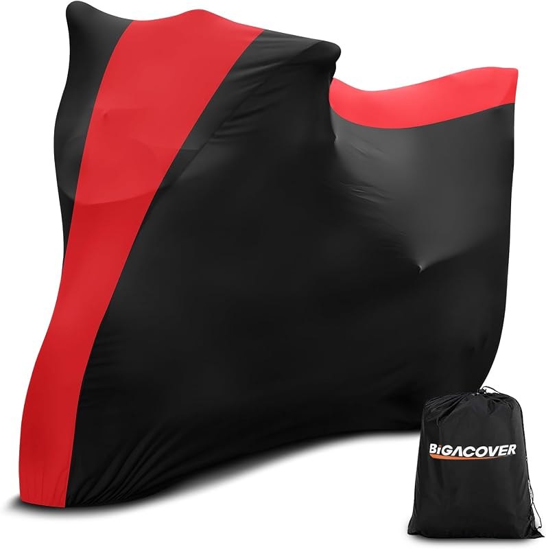 Indoor Motorcycle Cover XL, Stretch Fabric, 96 x 41 x 49 in, Black & Red
