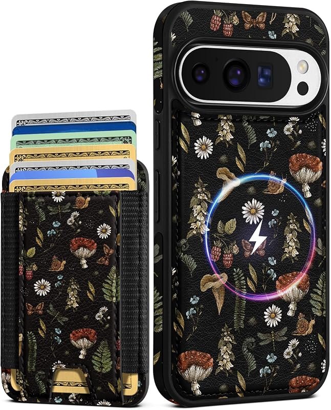 Shorogyt for Google Pixel 9/9Pro Cute Kawaii Leather Phone Case - Compatible with Magsafe Wallet Magnetic Credit Card