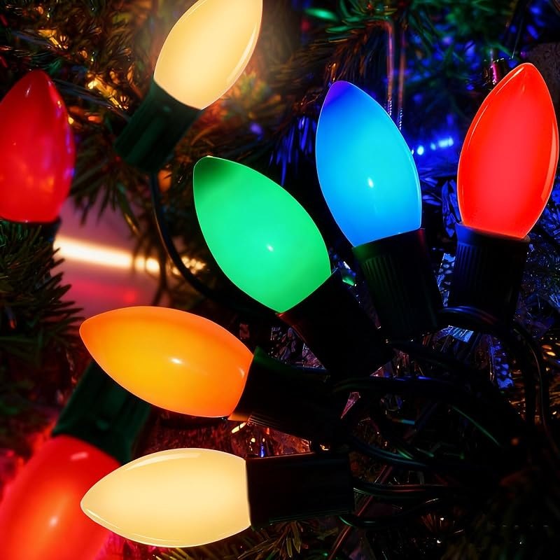 C9 LED Multicolor Christmas Lights Outdoor, 26Ft Vintage Christmas Decorations Light with 26 Colored LED Bulbs(1