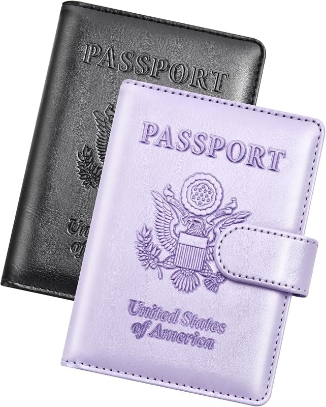 Passport Holder for Travel Essentials, 2 Pcs Passport Holder Cover Wallet Case Travel Gifts Women Men Family, RFID