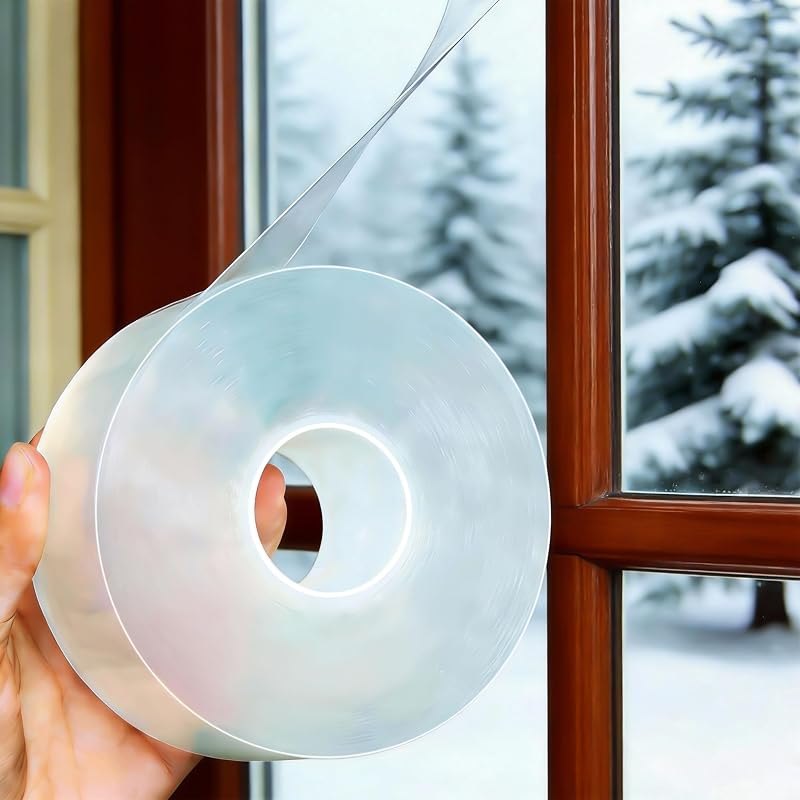 Window Sealing Tape 2 Inch x 66 FT Transparent Weather Stripping Residue-Free Clear Window Insulation Tape for Windows