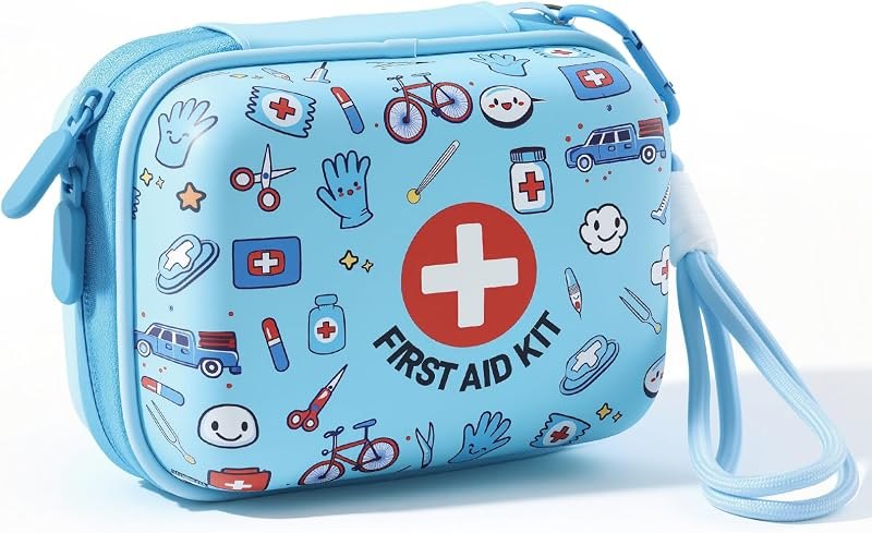 Mini First Aid Kit for Kids - 160 Pcs Hard Shell Emergency Kit, Blue