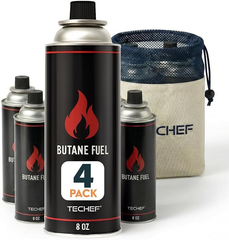 8oz Butane Gas Fuel Canisters Cylinders Tin with Dual Safety System for Portable Gas Stoves, Camping Stoves, Gas